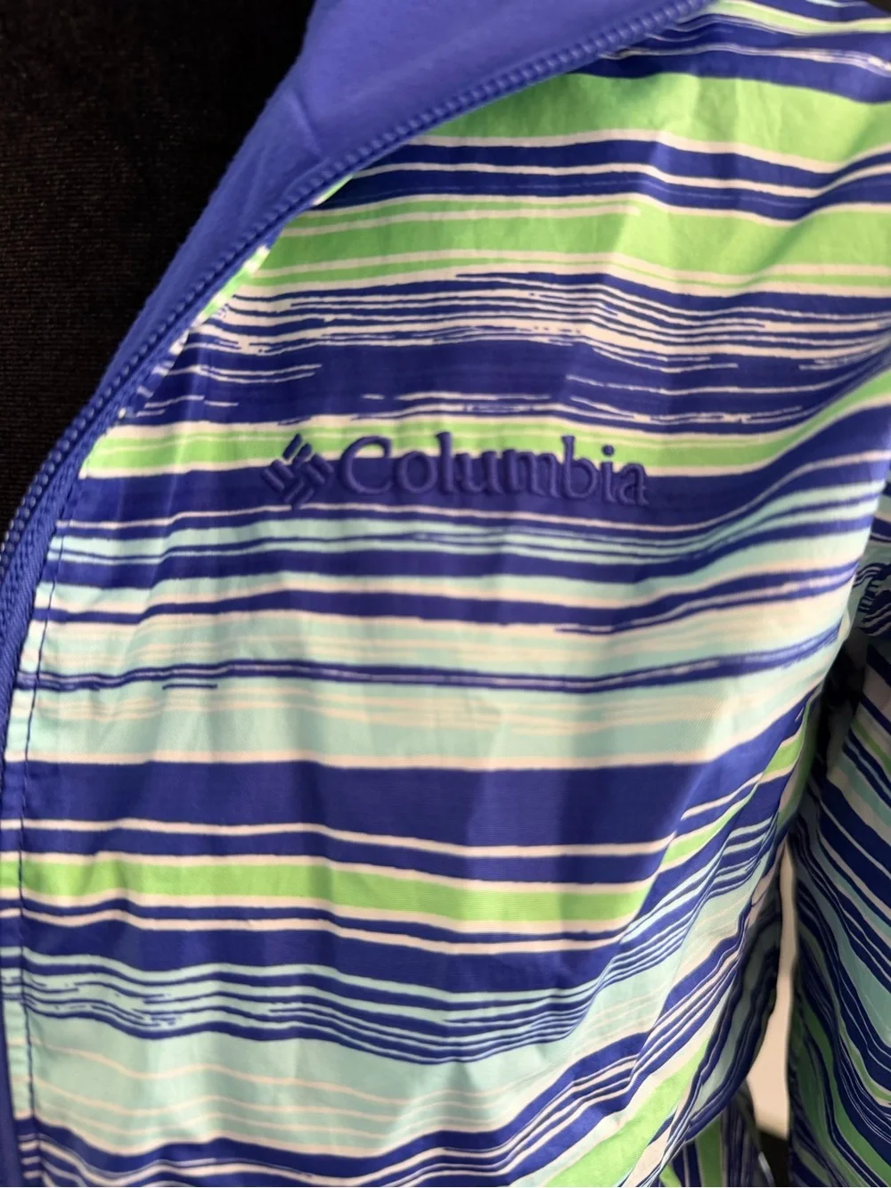Columbia Kids Omni-Wick Hooded Jacket Size M Blue Green Striped Lightweight